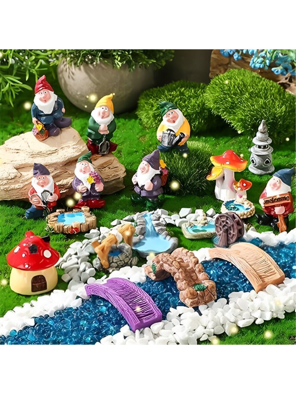 19 Pcs Gnome Garden Accessories Tiny Fairy Gnome Figurines Miniature